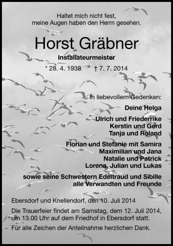 Traueranzeige von Horst Gräbner von Neue Presse Coburg