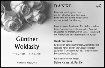 Traueranzeige von Günther Wiodasky von Südthüringer Presse