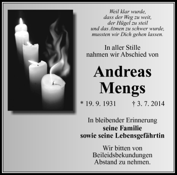 Traueranzeige von Andreas Mengs von Südthüringer Presse