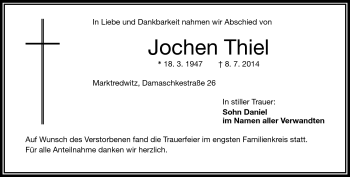Traueranzeige von Jochen Thiel von Frankenpost