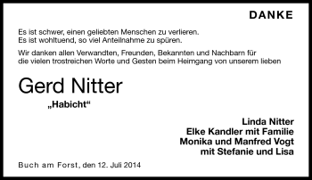 Traueranzeige von Gerd Nitter von Neue Presse Coburg