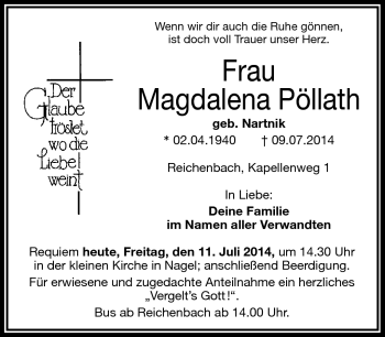 Traueranzeige von Magdalena Pöllath von Frankenpost