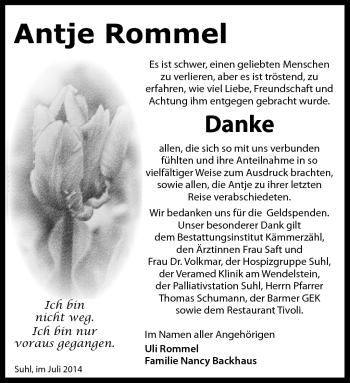 Traueranzeige von Antje Rommel von Südthüringer Presse