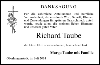 Traueranzeige von Richard Taube von Neue Presse Coburg