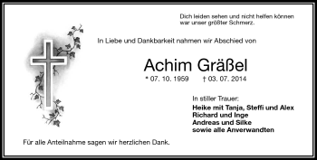 Traueranzeige von Achim Gräßel von Frankenpost