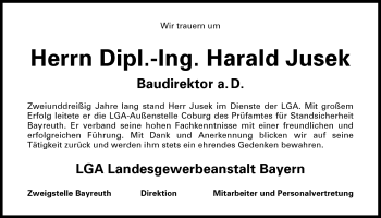 Traueranzeige von Harald Jusek von Neue Presse Coburg