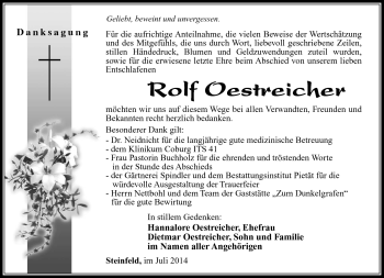 Traueranzeige von Rolf Oestereich von Südthüringer Presse