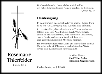 Traueranzeige von Rosemarie Thierfelder von Frankenpost