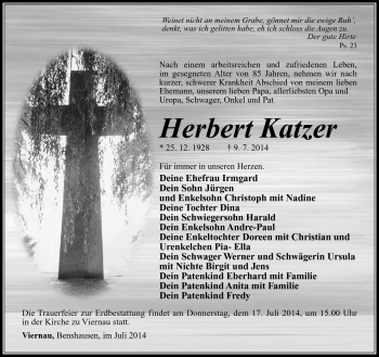 Traueranzeige von Herbert Katzer von Südthüringer Presse