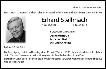 Traueranzeige von Erhard Stellmach von Neue Presse Coburg