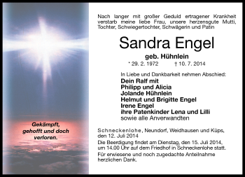 Traueranzeige von Sandra Engel von Neue Presse Coburg