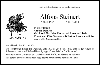 Traueranzeige von Alfons Steinert von Neue Presse Coburg