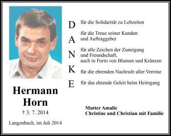 Traueranzeige von Hermann Horn von Frankenpost