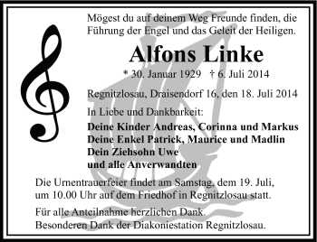 Traueranzeige von Alfons Linke von Frankenpost