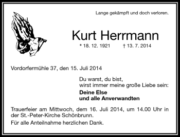 Traueranzeige von Kurt Herrmann von Frankenpost