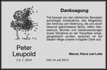 Traueranzeige von Peter Leupold von Frankenpost