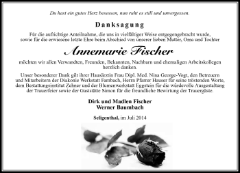 Traueranzeige von annemarie Fischer von Südthüringer Presse