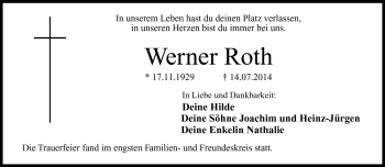 Traueranzeige von Werner Roth von Neue Presse Coburg