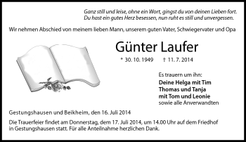 Traueranzeige von Günter Laufer von Neue Presse Coburg