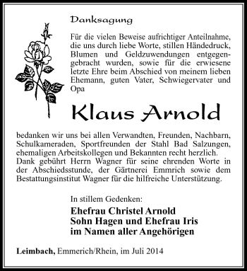 Traueranzeige von Klaus Arnold von Südthüringer Presse