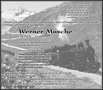 Traueranzeige von Werner Musche von Südthüringer Presse