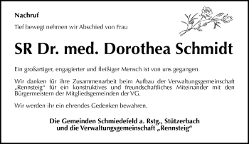 Traueranzeige von Dorothea Schmidt von Südthüringer Presse