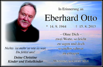 Traueranzeige von Eberhard Otto von Südthüringer Presse