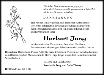 Traueranzeige von herbert Jung von Südthüringer Presse