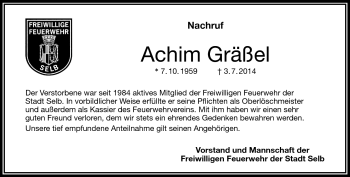 Traueranzeige von Achim Gräßel von Frankenpost