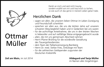 Traueranzeige von Ottmar Müller von Neue Presse Coburg