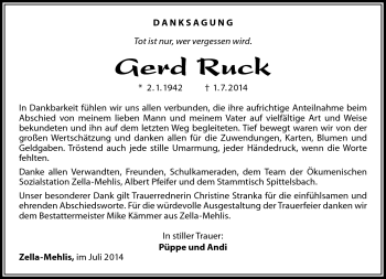 Traueranzeige von Gerd Ruck von Südthüringer Presse