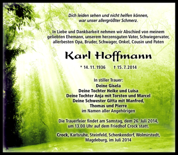 Traueranzeige von Karl Hoffmann von Südthüringer Presse