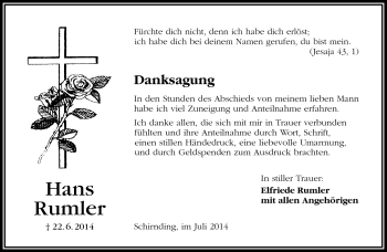 Traueranzeige von Hans Rumler von Frankenpost