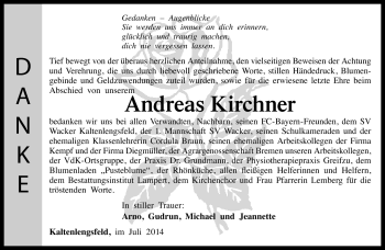 Traueranzeige von Andreas Kirchner von Südthüringer Presse