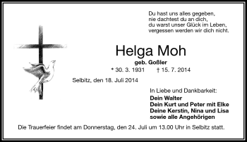 Traueranzeige von Helga Moh von Frankenpost