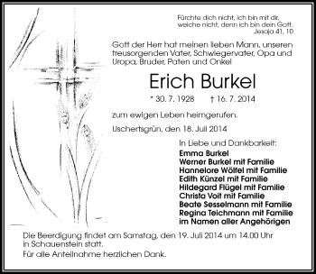 Traueranzeige von Erich Burkel von Frankenpost