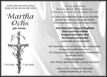 Traueranzeige von Martha Ochs von Neue Presse Coburg