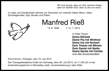 Traueranzeige von Manfred Rieß von Neue Presse Coburg