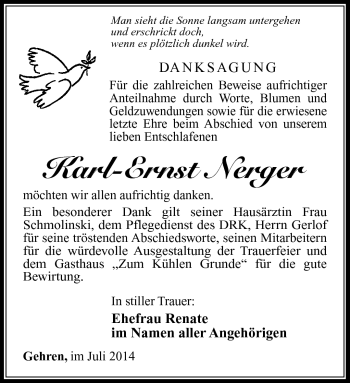 Traueranzeige von Karl-Ernst Nerger von Südthüringer Presse