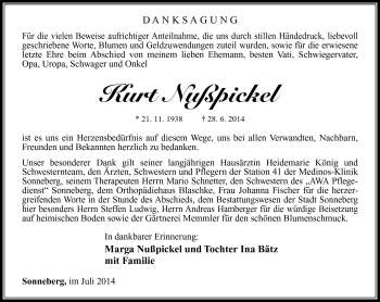 Traueranzeige von Kurt Nußpickel von Südthüringer Presse