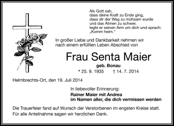 Traueranzeige von Senta Maier von Frankenpost