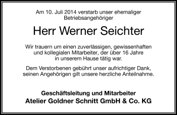 Traueranzeige von Werner Seichter von Frankenpost