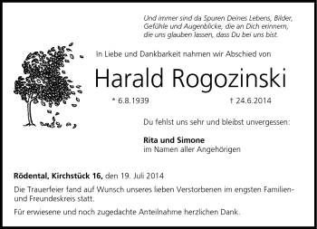 Traueranzeige von Harald Rogozinski von Neue Presse Coburg