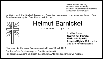 Traueranzeige von Helmut Barnickel von Neue Presse Coburg