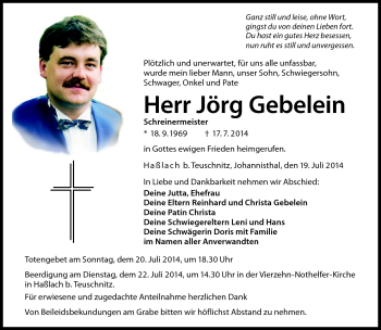 Traueranzeige von Jörg Gebelein von Neue Presse Coburg