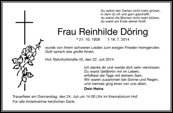 Traueranzeige von Reinhilde Döring von Frankenpost