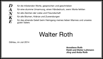 Traueranzeige von Walter Roth von Frankenpost