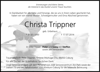 Traueranzeige von Christa Trippner von Neue Presse Coburg