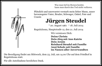 Traueranzeige von Jürgen Steudel von Frankenpost
