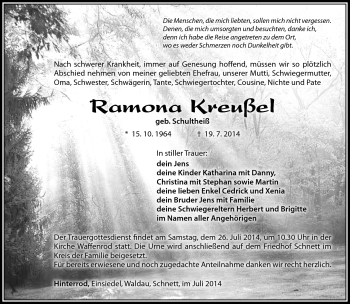 Traueranzeige von Ramona Kreußel von Südthüringer Presse